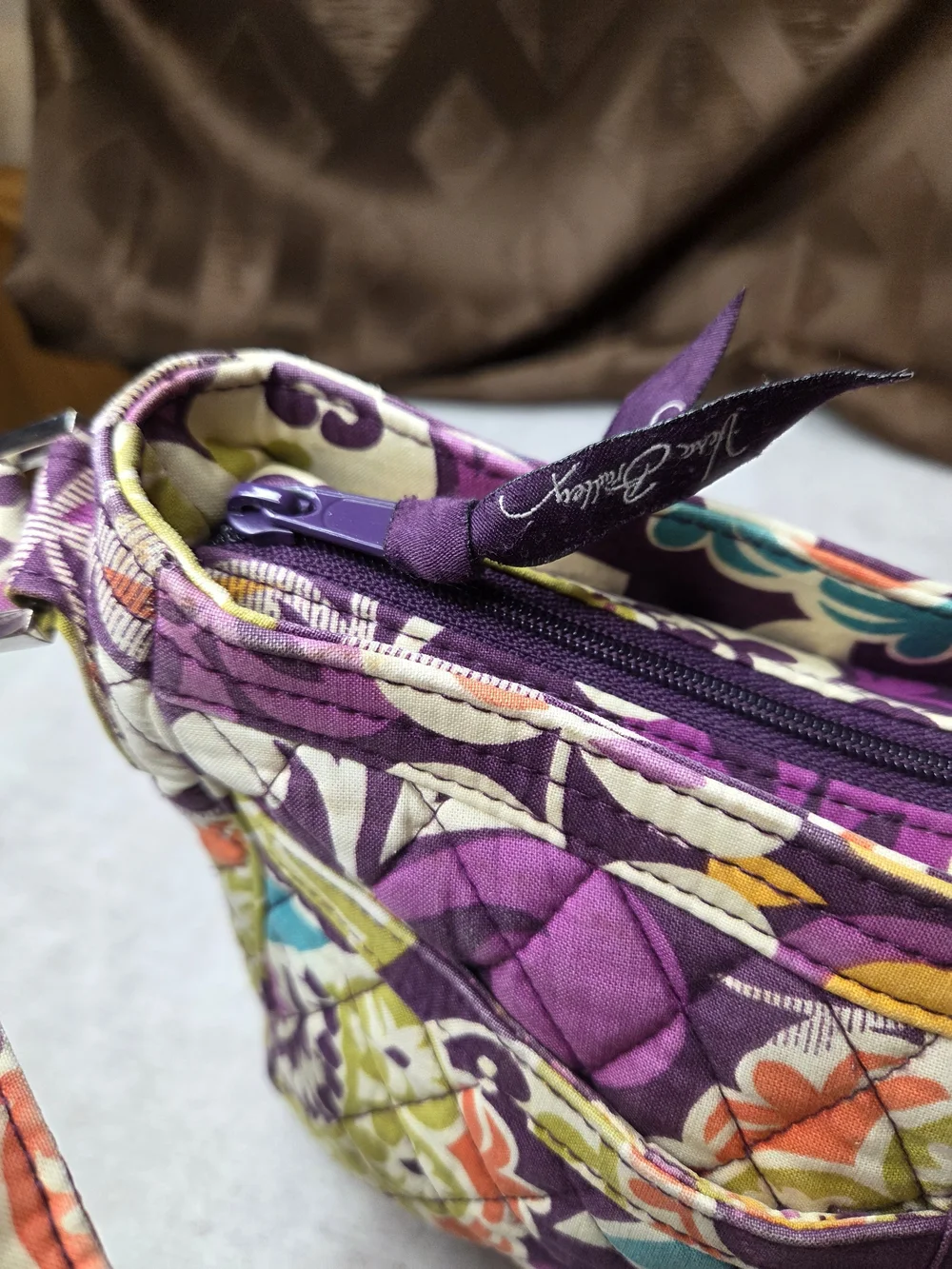 Vera Bradley Purple Quilted Floral Shoulder Bag-Corners Have Wear
